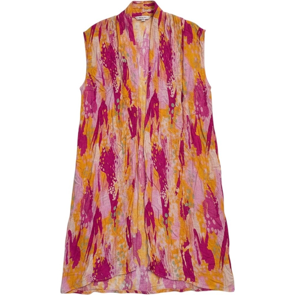 Top It‎ Off Pink Orange Abstract Brushstroke Kimono Cardigan One Size Viscose